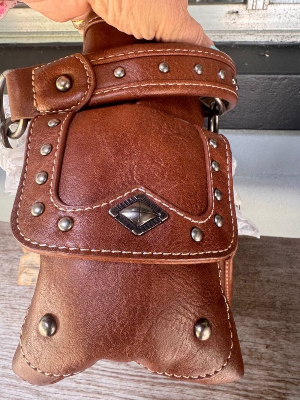 Montana West Western Studded Brown Faux Leather Shoulder Bag Purse New NWOT - Picture 7 of 11